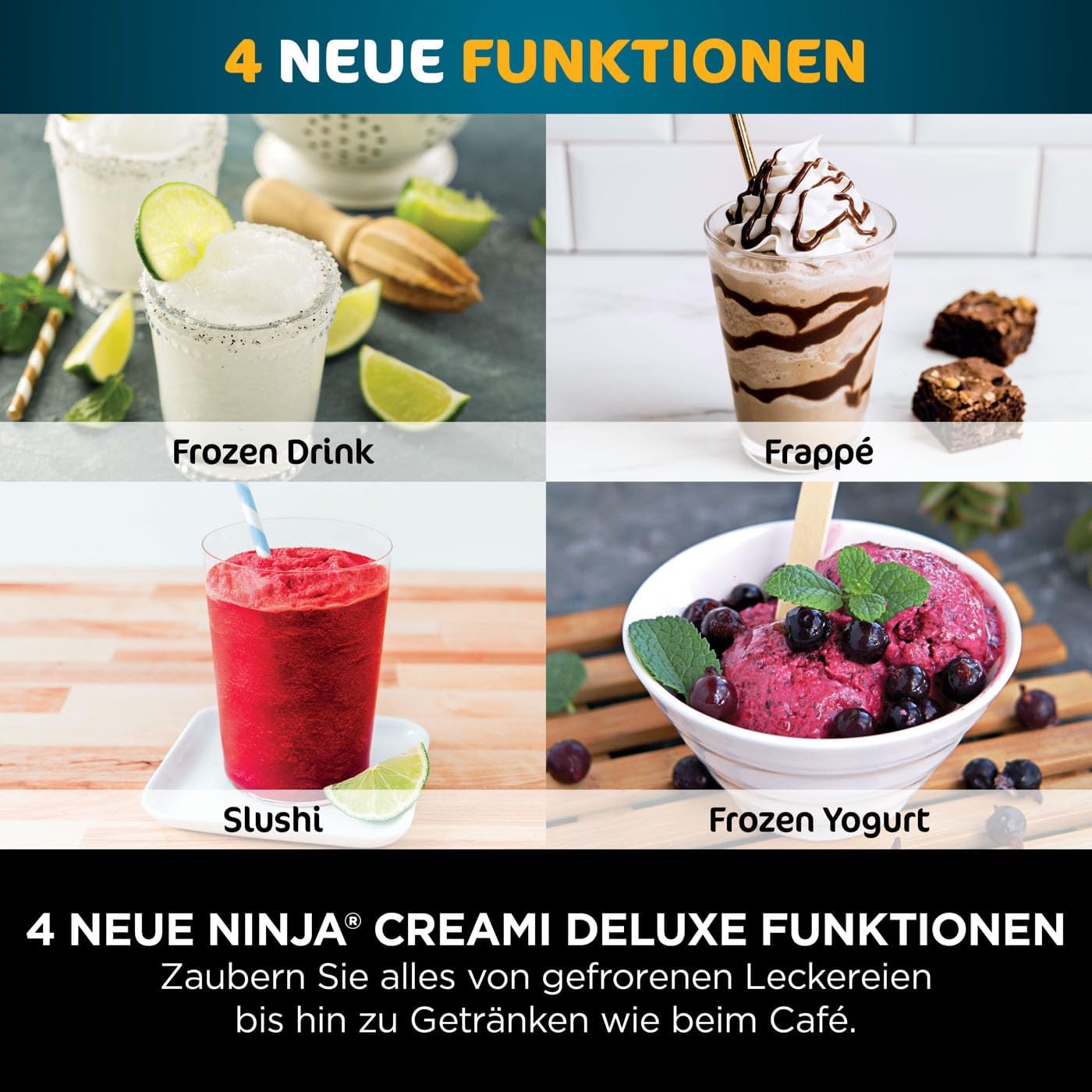 Shark CREAMi Deluxe Eismaschine NC501EU – 10 Funktionen für Eis, Sorbet, Milkshake & Frozen Drinks – 3 Behälter à 709 ml, 800 Watt, Silber
