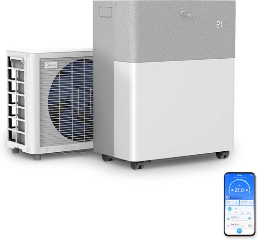 Midea PortaSplit 4-in-1 Mobiles Klimagerät – 12.000 BTU, Heizen & Kühlen, App-Steuerung, Flüsterleise (Weiß)